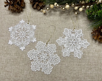 Freestanding Lace Snowflake Ornament, Handmade Christmas Tree Ornament, FSL Snowflake Keepsake, Lace Christmas Ornament, Winter Decor
