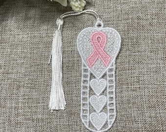 Breast Cancer Ribbon Bookmark, Freestanding Lace, Pink Ribbon Awareness Gift, Handmade Keepsake