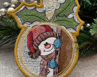Snowman Christmas Ornament, Freestanding Lace