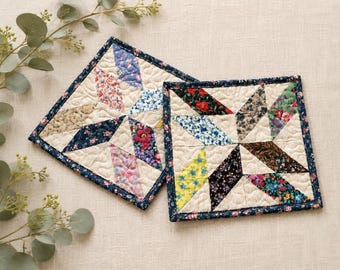 Quilted Patchwork Star Pot Holder Set | Handmade Cotton Pot Holders | Farmhouse Kitchen Décor | Hostess Gift | Set of Two