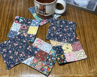 Quilted Scrap Coasters, scrap Coasters, Spring mug rugs, Handmade Quilted mug rugs, Reversible Fabric Coasters,