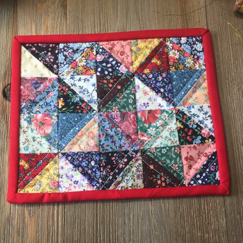 Large Quilted Mug Rug Scrap Quilt Snack Mat Kitchen Decor Etsy