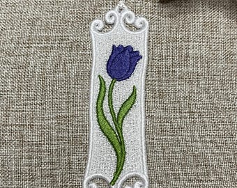 Handmade Embroidered Tulip Lace Bookmark, Floral Gift for Book Lovers