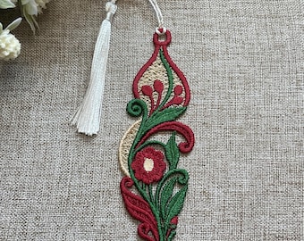 Embroidered Lace Bookmark, Floral Bookmark with Tassel, Handmade Book Lover Gift