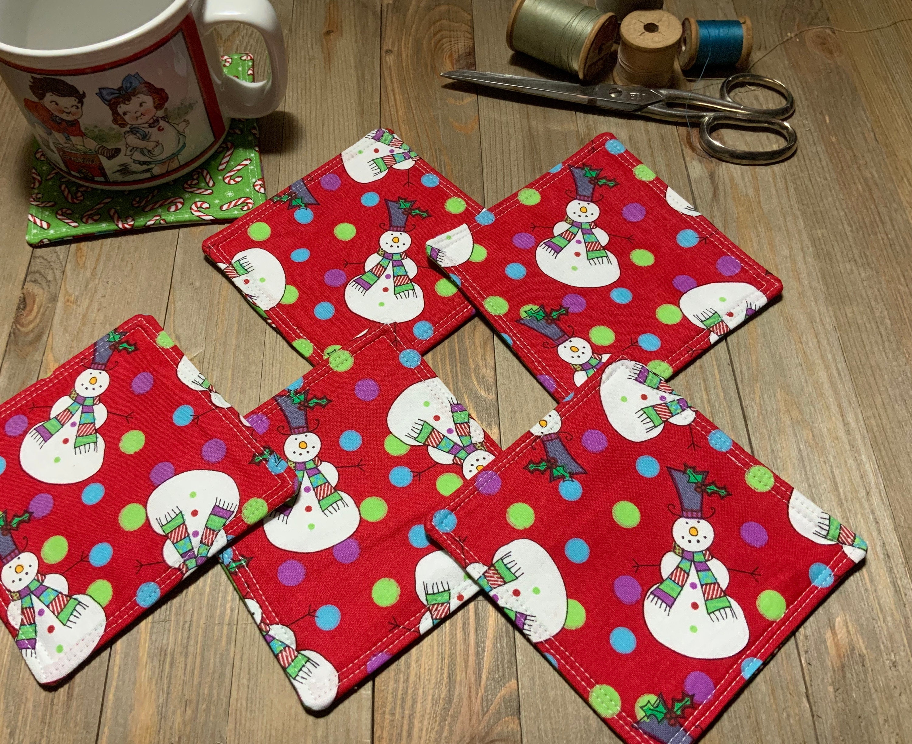 Christmas fabric Coaster Set Quilted Fabric Coasters in Red Etsy