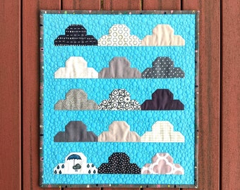 Cloud Mini Quilt Pattern PDF - Cloudy Skies - Beginner Friendly Scrap Quilt Wall Hanging