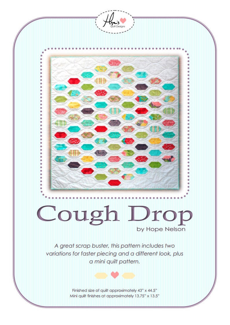 Hexagon, Lozenge PDF Quilt Pattern Cough Drop. Pre-cut friendly, beginner friendly. Baby or Lap Quilt plus Mini Quilt. image 2