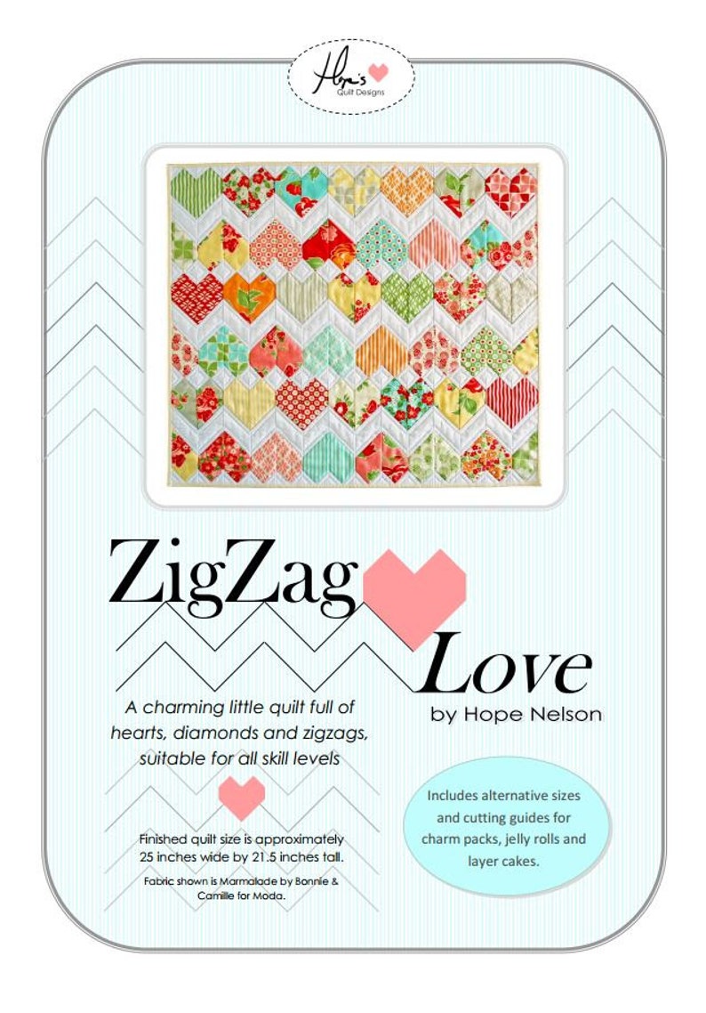 Zigzag Heart Diamond Quilt Pattern PDF ZigZag Love Beginner Friendly and Pre-Cut Friendly. Mini quilt, lap quilt & single bed size. image 2