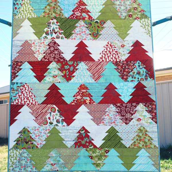 Zigzag Christmas Tree Quilt Pattern (PDF) - "Wander Through the Woods" - Or camping, forest or outdoors design. Lap size & mini quilt.
