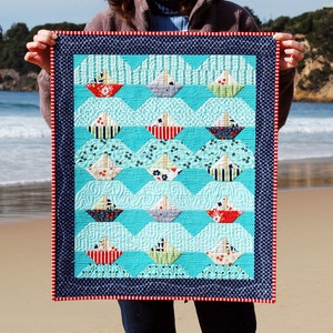 Sail Boat PDF Quilt Pattern &quot;Willoughby Bay&quot; - Nautical Wall Hanging or Mini Quilt