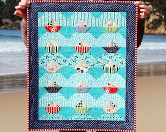 Sail Boat PDF Quilt Pattern "Willoughby Bay" - Nautical Wall Hanging or Mini Quilt