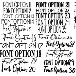 May include: A graphic showing 35 different font options. The fonts are displayed in a column format, with each font option labeled with a number.