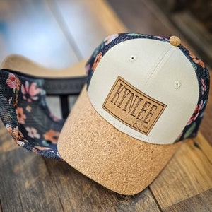 Floral mesh cork bill custom trucker hat