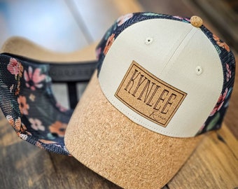 Floral mesh cork bill custom trucker hat