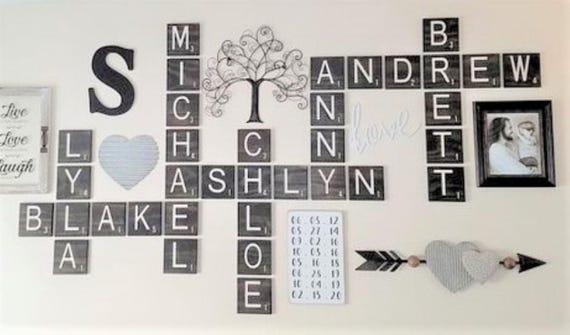 Carved Scrabble Wall Tiles: Custom Family Name Art