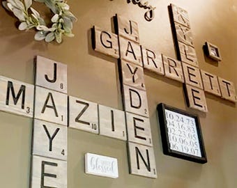 Large Carved Scrabble - style Wall Tiles, Custom Wood Family Name Decor