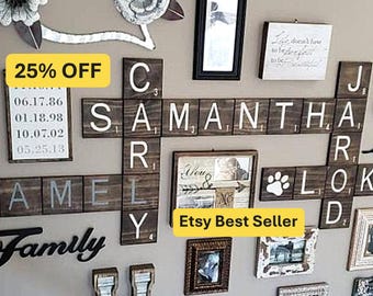 Large Custom Carved Wood Scrabble Tiles, Family Name Wall Art, Personalized Decor