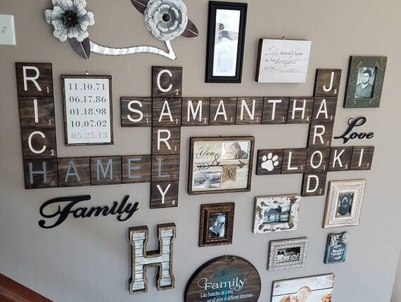 Carved Scrabble Tiles Wall Art Wall Letters Scrabble Wall Etsy