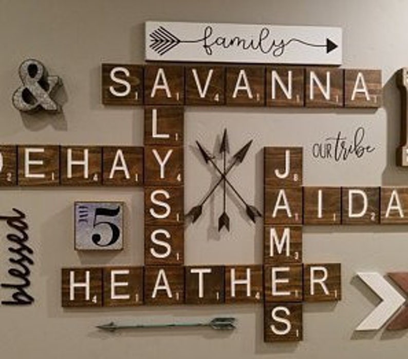 Carved Scrabble Tiles Wall Art Letters Family Room Decor Home