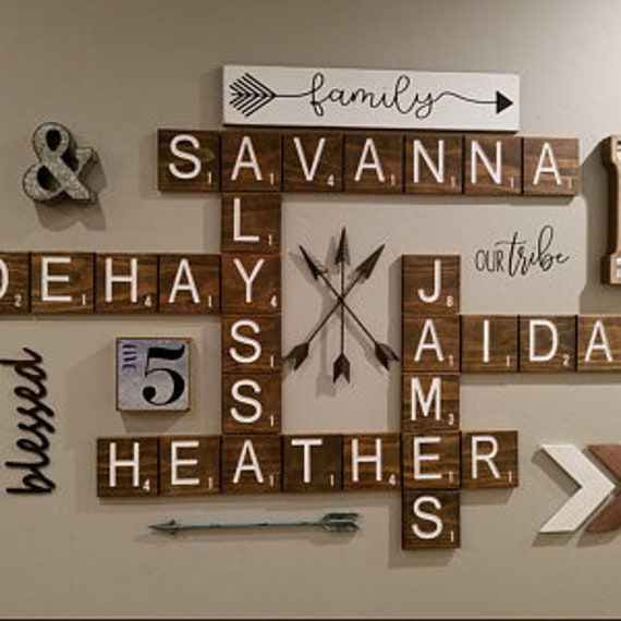 Carved Scrabble Tiles Wall Art Wall Letters Scrabble Wall Etsy