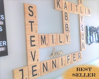 CARVED Scrabble Wall Tiles, 4.5" and 5.5" Scrabble wall letters, Scrabble, Family Scrabble names, Scrabble tiles, Crossword, Signs of Zest