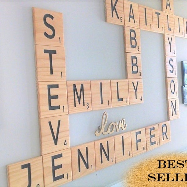 CARVED Scrabble Wall Tiles, 5.5" Scrabble wall letters, Scrabble, Family Scrabble names, Scrabble tiles, Crossword, Signs of Zest