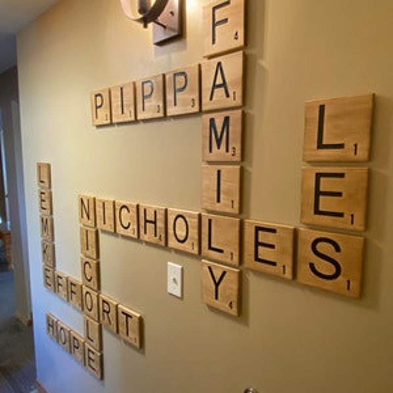 CARVED Scrabble Wall Tiles, 4.5 and 5.5 Scrabble wall letters, Scrabble, Family Scrabble names, Scrabble tiles, Crossword, Signs of Zest image 7