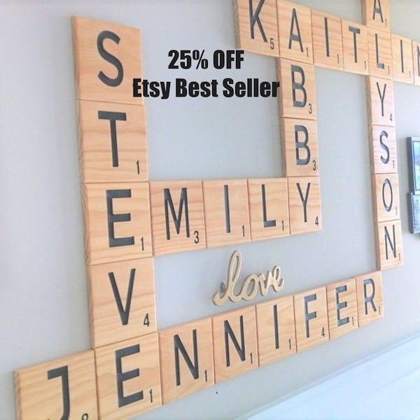 Grandes tuiles de Scrabble en bois sculpté, décoration murale personnalisée avec le nom de famille