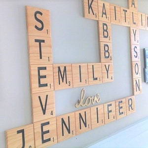 CARVED Scrabble Wall Tiles, 4.5 and 5.5 Scrabble wall letters, Scrabble, Family Scrabble names, Scrabble tiles, Crossword, Signs of Zest image 2