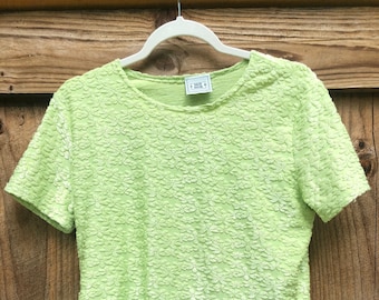 90s Neon Green Daisy Terry Cloth Shirt