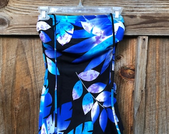 80s 90s One Piece Swim Skirt Floral Hawaiian Print Bathing Suit