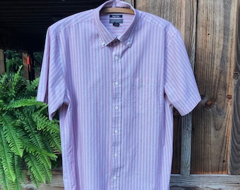 Stripped Salmon Short Sleeve Button Down Shirt