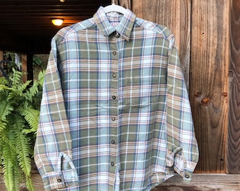 Vintage Red Camel Flannel Shirt Green Brown Blue Plaid Button Up