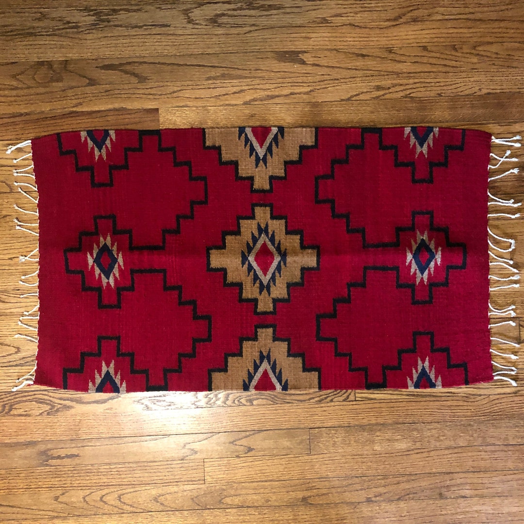 Handwoven Wool Tribal Throw Rug Southwestern Decorative Rug With Fringe