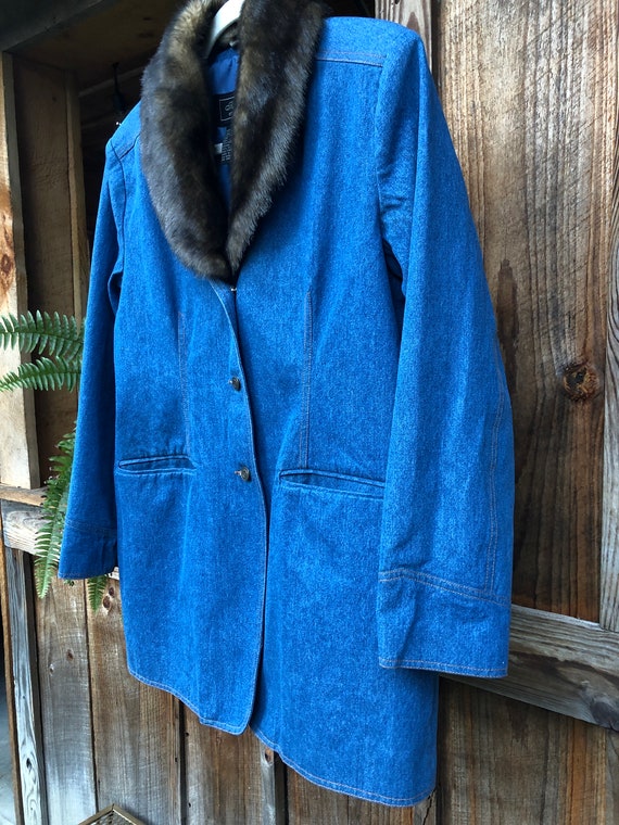 Vintage Denim Faux Fur Collar Coat - image 8