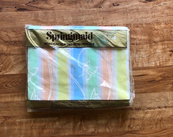 Vintage 70's Springmaid Wondercale Double Flat Sheet Colorful Butterfly Pattern Sheet
