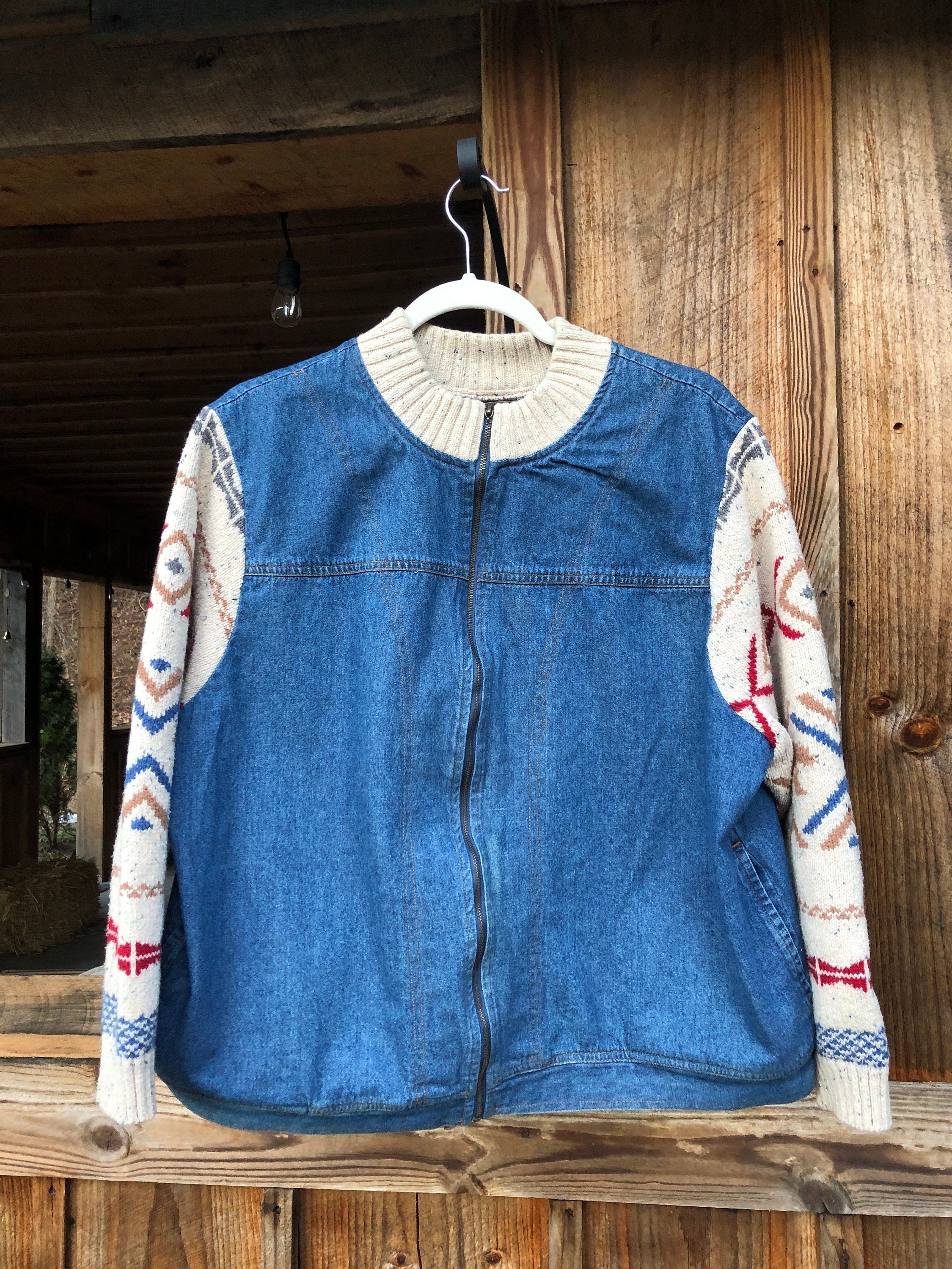 Sweater Sleeve Denim Jacket | Etsy