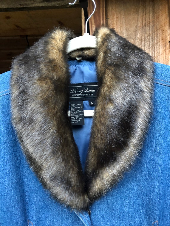 Vintage Denim Faux Fur Collar Coat - image 6