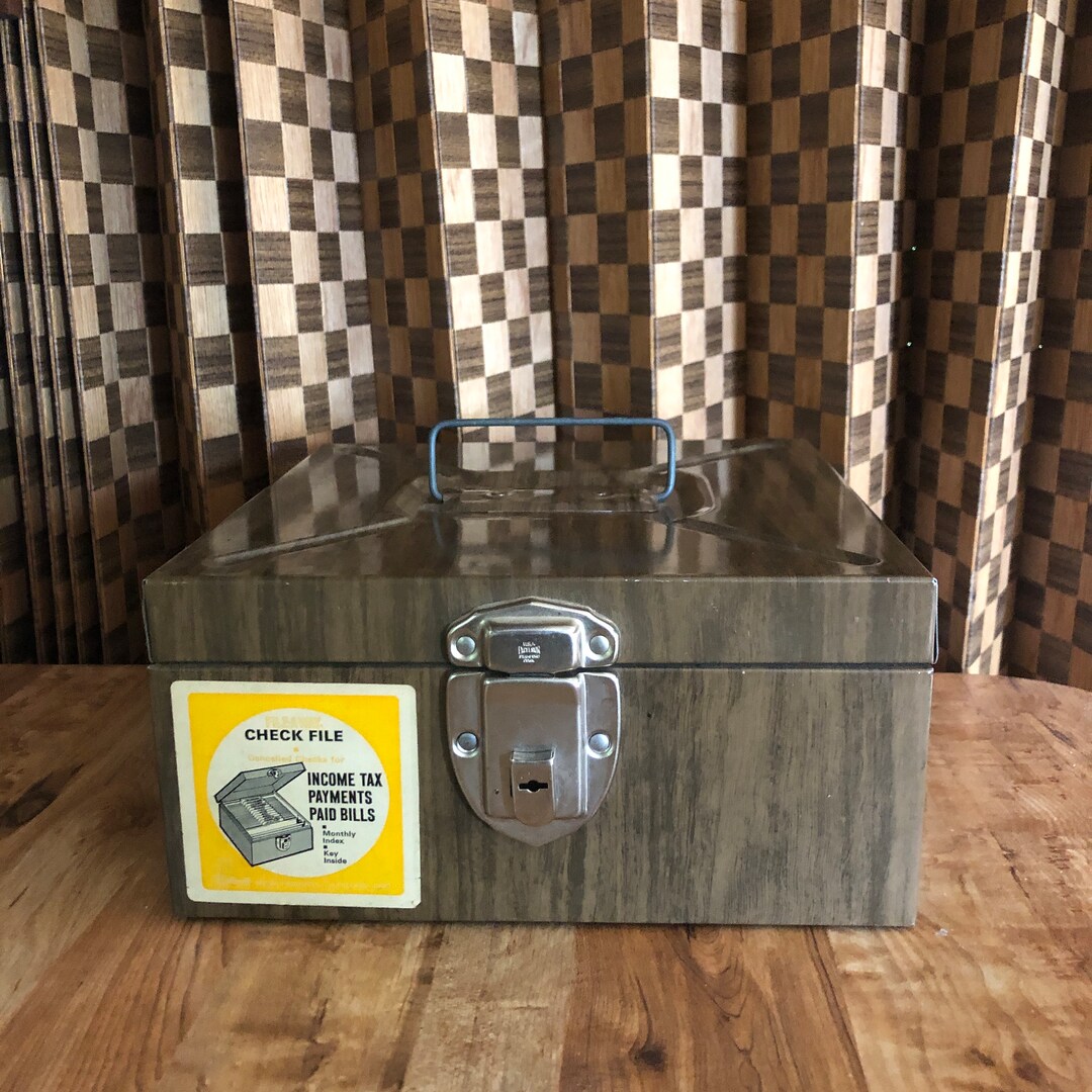Vintage 1960 Woodgrain Metal Check File Box File-a-way Safe Box ...