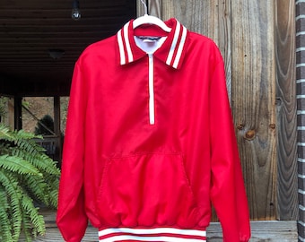 Vintage Sportsmaster Varsity Jacket Red Bomber Pullover Jacket Size Large