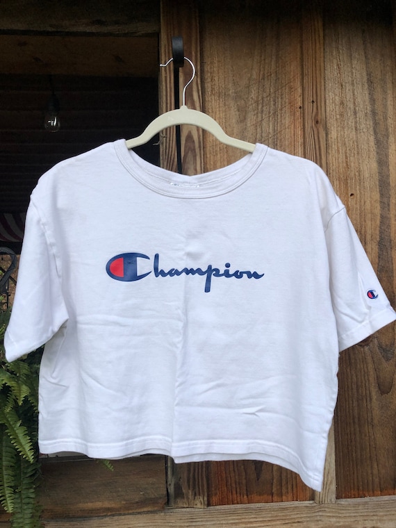 90s Cropped Champion Logo T-shirt White Size Mediu