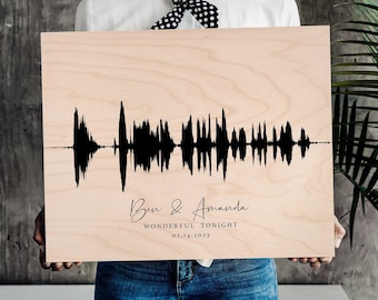 Custom Sound Wave Print On Wood Gift For Music Lover Fifth Anniversary Gift For Wife or Husband Wedding Song Gift Soundwave Art Trendy Print