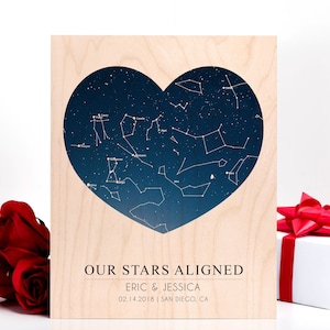 Valentines Gift For Boyfriend | Star Map Heart Night Sky Print Mens Valentine Gift For Girlfriend Constellation Gift Custom Print On Wood