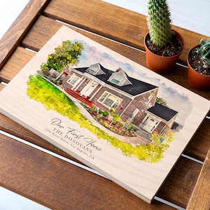 Custom Home Portrait Housewarming Gift First Home Gift Drawing From Photo Watercolor House Print On Wood New Home Personalized Gift