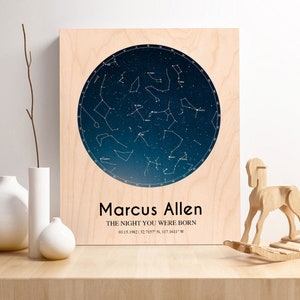Baptism Gift for Godson or Goddaughter, Constellation Baby gift, Personalized Star map by date, Celestial Kids room Decor, Galaxy Nursery