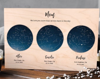 Personalized Mothers Day Gift For Mom From Daughter Mother Day Star Map Gift Constellation Map 3 Star Chart Night Sky - NO FRAMING NEEDED