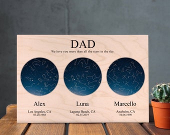 Custom Night Sky Fathers Day Gift From Kids Personalized Gift For Dad Star Map Print Gift For Dad From Daughter Son Daddy Constellation Wood