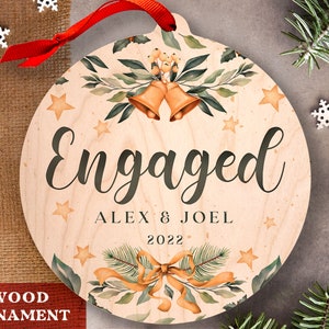 Engaged Christmas Ornament - Custom Engagement Ornament Personalized Wooden Gift - Newly Engaged Gift For Couple Ornaments With Names