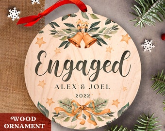 Engaged Christmas Ornament - Custom Engagement Ornament Personalized Wooden Gift - Newly Engaged Gift For Couple Ornaments With Names