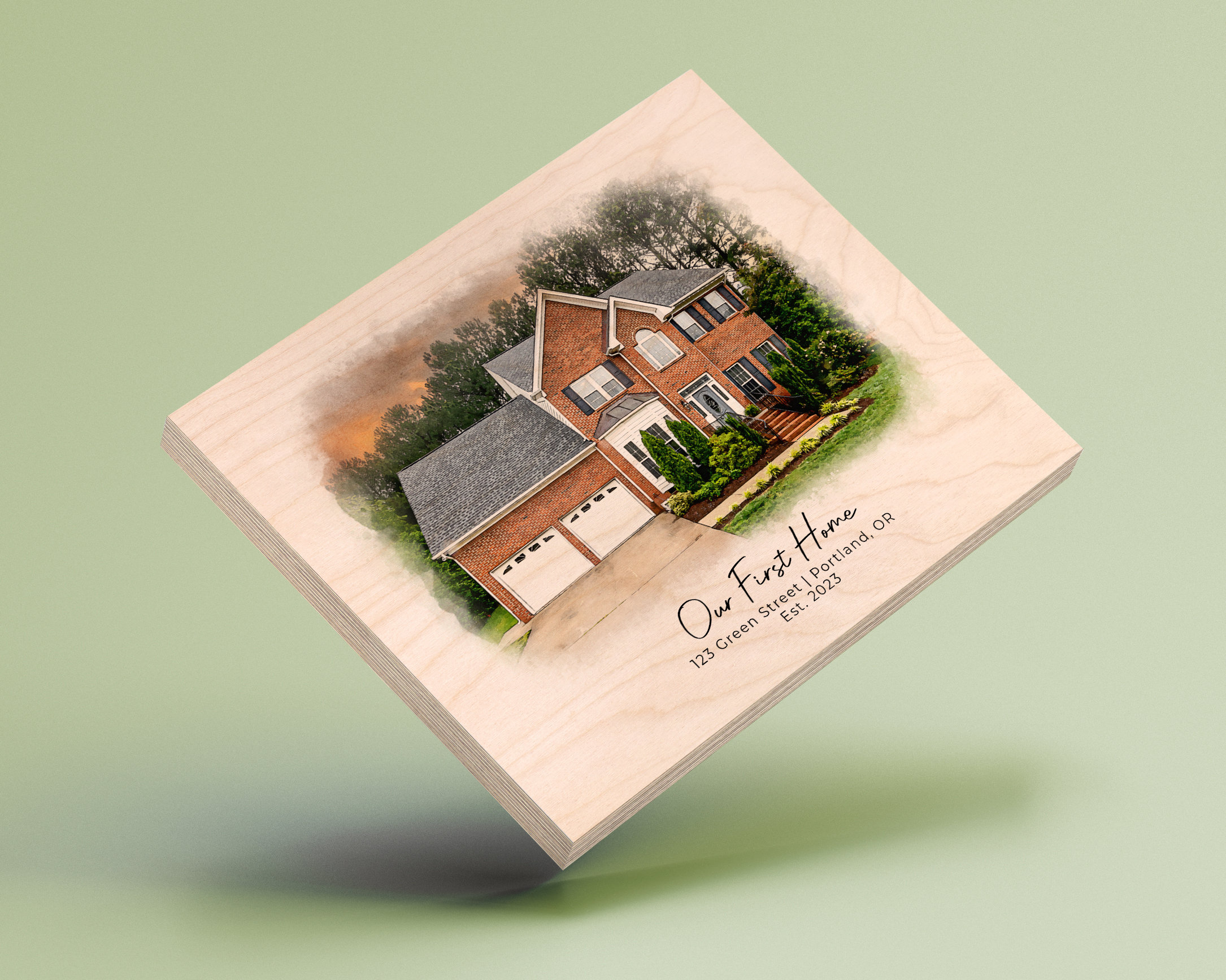 Custom Home Portrait Housewarming Gift First Home Gift Drawing From Photo Watercolor House Print On Wood New Home Personalized Gift